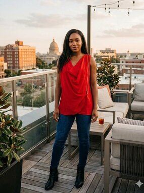 MICHAEL KORS Sleeveless Cowl Neck Chiffon Top Side Front Zipper Attach Tank NWT